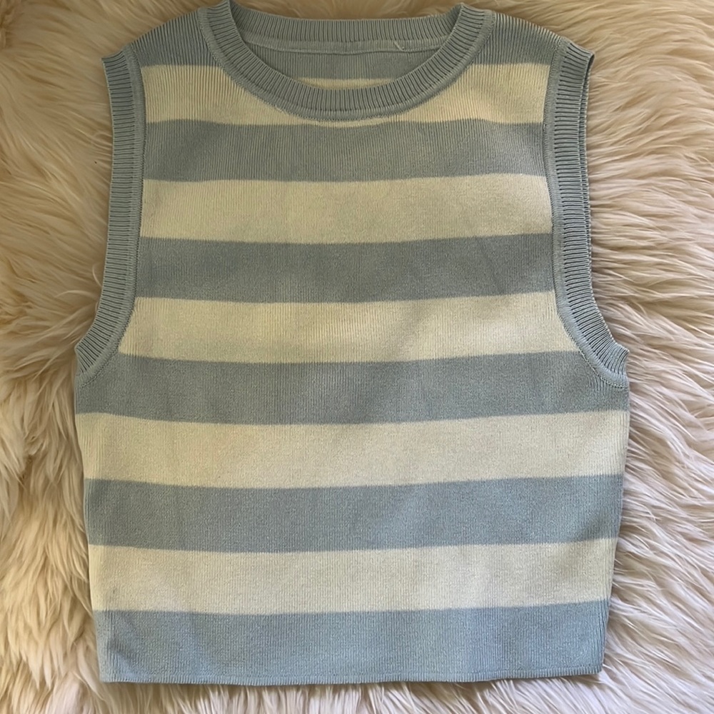 Baby blue and white striped knit top